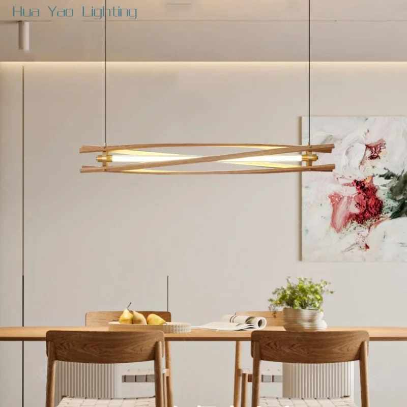American Restaurant Lamp Medieval Retro Dining Room Bar Chandelier Long Strip Modern Simple High-end Walnut Color Lamp