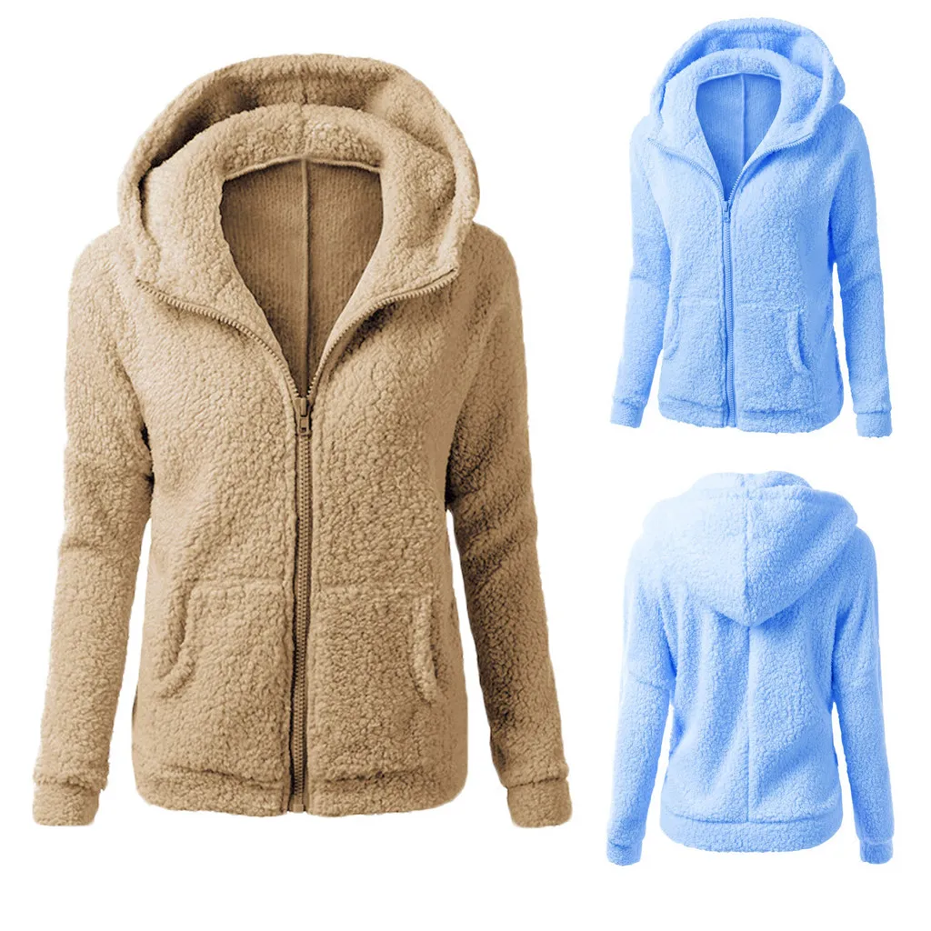 Coat Women Sweater Winter Warm Coat Outwear Hooded Wool Coat Zipper Women's Coat Female Jackets Women Coat Chaqueta Mujer