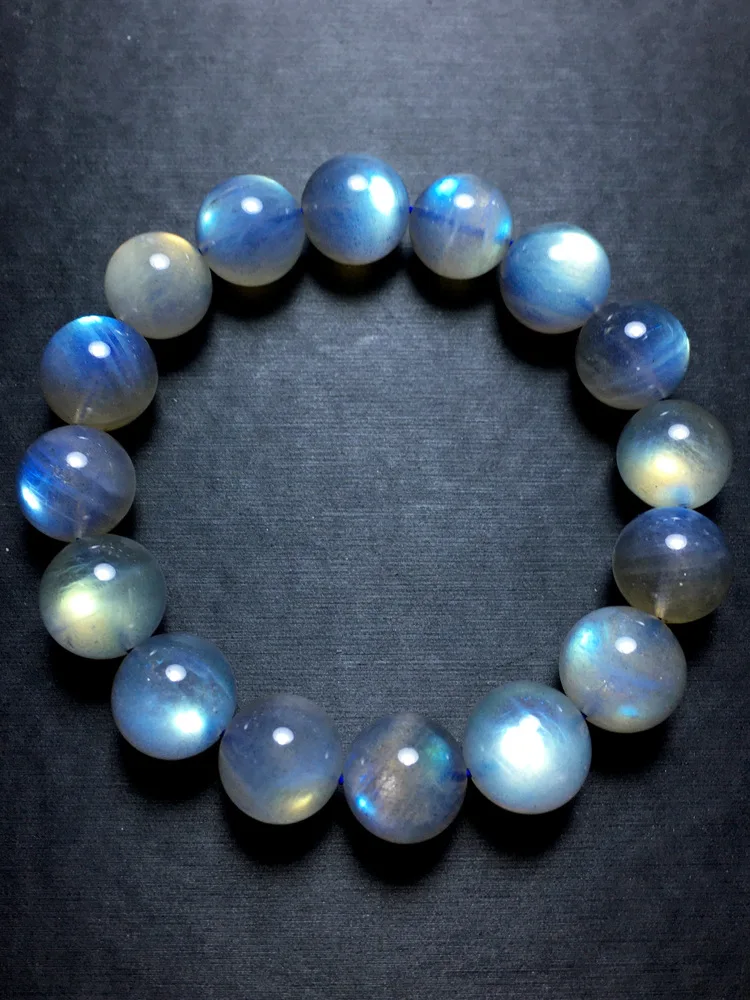 Natural Icy Gray Moonlight Labradorite Bracelet Strong Full Blue Light Moonstone Crystal