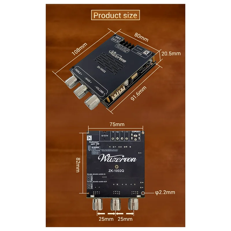FEDI-ZK-1002Q QCC3034 + TPA3116 Плата цифрового усилителя Bluetooth 2,0 канала APTX Модуль аудиоусилителя без потерь 2X 100 Вт