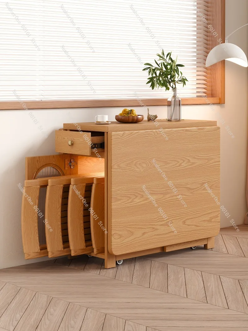 Solid Wood Folding Dining Table for Small Apartments,Rectangular Expandable Space-saving Home Dining Table and Chairs