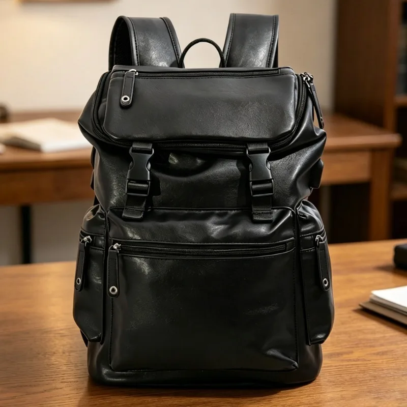 Luxury Leather Backpack Men Large Capacity Travel Backpack 14 inch Laptop Bag for Men Fashion Design Daypack Student Schoolbags