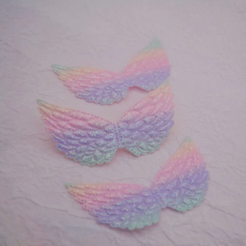 20 Stück glitzernde, glänzende, farbverlaufende, große Engelsflügel-Applikationen mit Polsterung für Haarspangen, Kleidung, Schuhe, Hüte, dekorative Accessoires, Aufnäher – Detail 9