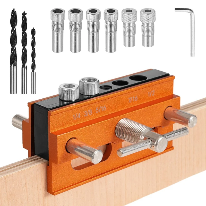 

Self Centering Doweling Jig Kit,Jig Drill Guide Bushings Set,Holes Biscuit Joiner Set With 6 Bushings, Drilling Guide