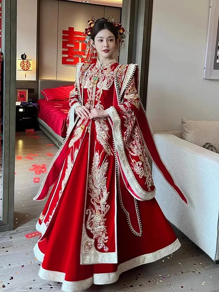 

Wedding dress heavy-duty plus-size bride's Chinese-style Hanfu and