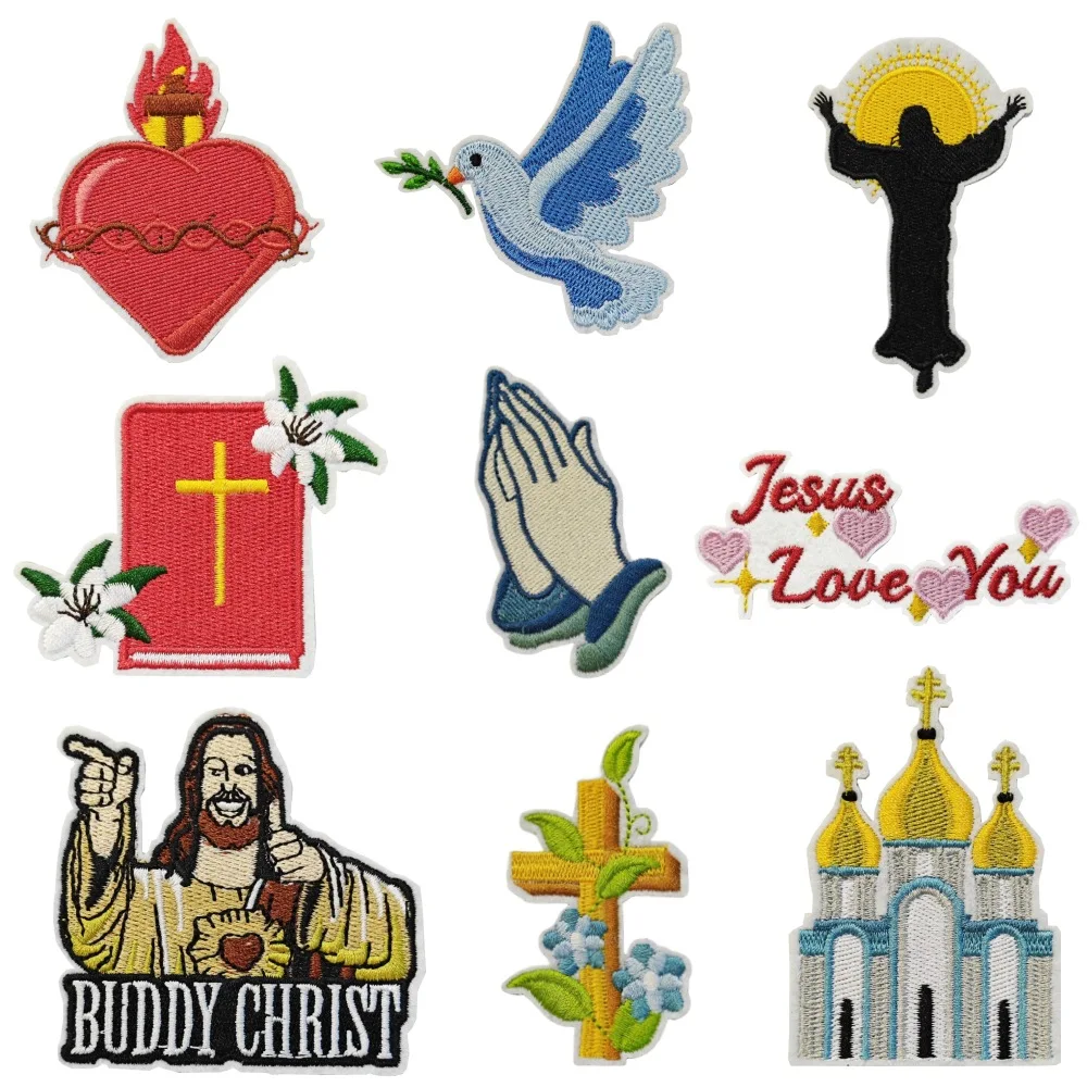 

Cartoon Jesus Cloth Stickers Belief Embroidery Patch Chapter Cloth Appliques for Clothing Iron on Patches for Clothes Custom Scp