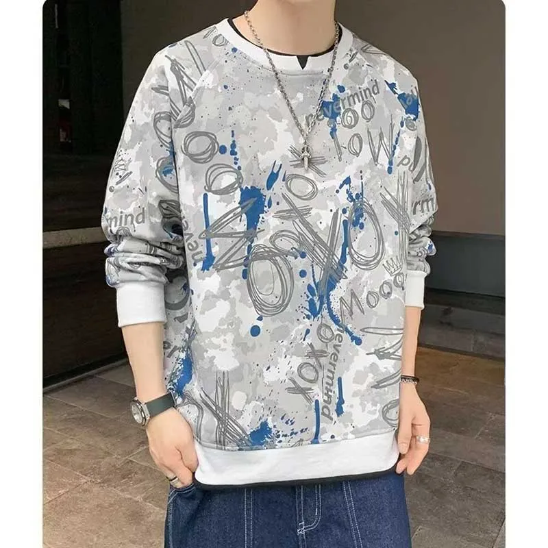 Fashion Printed Spliced Fake Two Pieces Sweatshirts Men\'s Clothing 2024 Spring New Loose All-match Tops Casual Sweatshirts