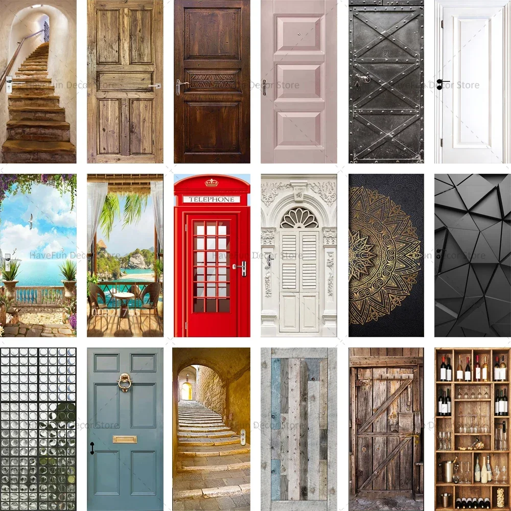 

3D Retro Door Sticker Self Adhesive Vinyl PVC Poster Art Wallpaper Home Decoration Apartment Elevator Refrigerator Door Sticker