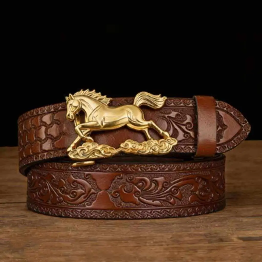 

Мужской кожаный ремень с ретро-узором в виде выгравированных кленовых листьев, универсальный ремень для повседневных брюк