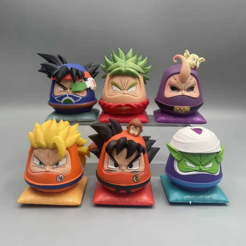 Figuras de Dragon Ball Daruma, 6 uds., bonitas figuras de anime Son Goku Piccolo Broly Bardock, decoración para coche, adornos de dibujos animados para escritorio, juguete para regalo