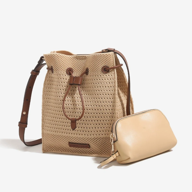 

Woven Straw Ladies String Bucket Underarm Bag Summer Retro Travel Beach Shoulder Bags Small Travel Purse and Handbag For Women