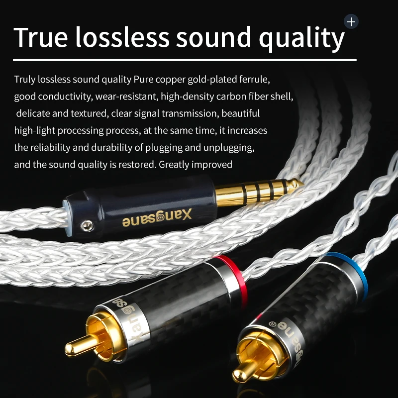 

New Headphone Balanced 4.4mm Male to 2 RCA 5N Single Crystal Copper Silver Plated Core Audio HiFi Cable