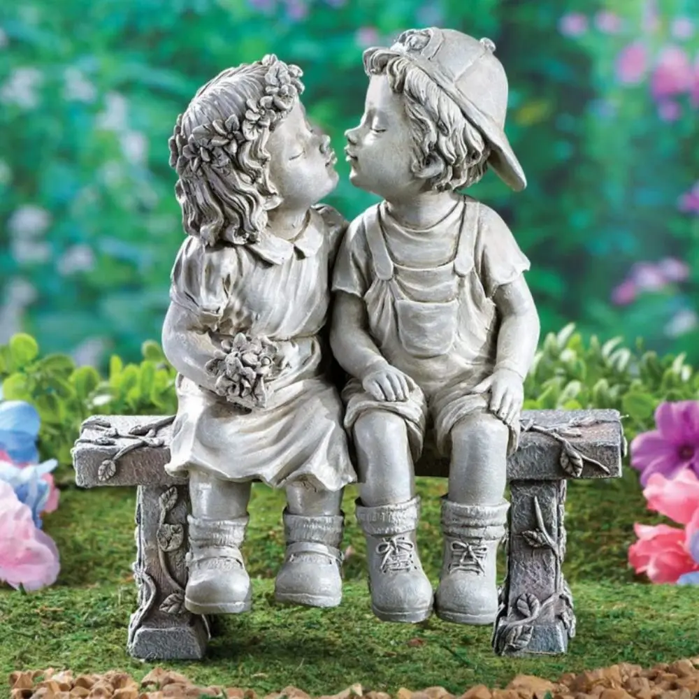 Classic Charming Couples Angel Ornaments Handcrafted Cute Resin Angel Statue Decorative Sitting Chair Kiss Statue Bedroom