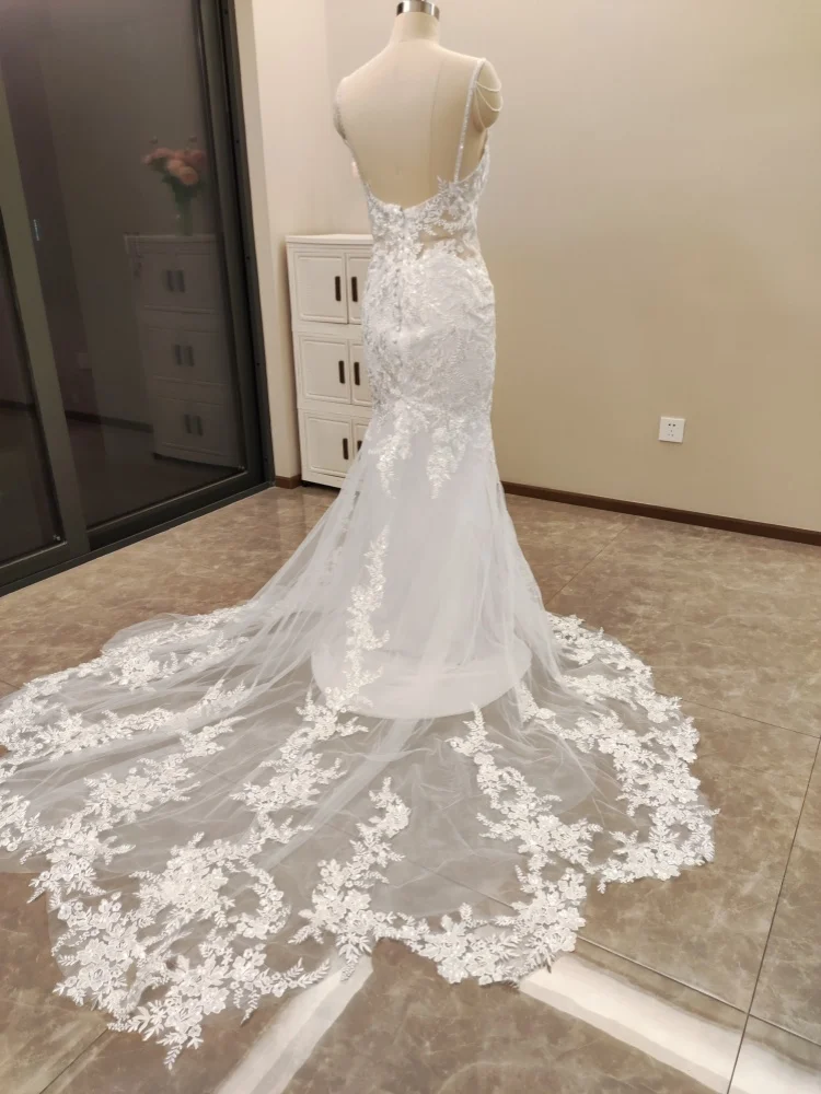 U-Ausschnitt Meerjungfrau Vestidos de Novia Luxus Pailletten Spitze Brautkleider Applikationen Vestido de Noiva