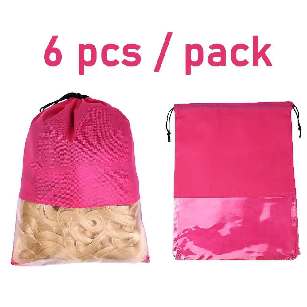 

6 Pack Wig Storage Bags with Drawstring Hair Extensions Holder Hairpieces Carrier Organizer Dustproof Protector Pouch for Travel
