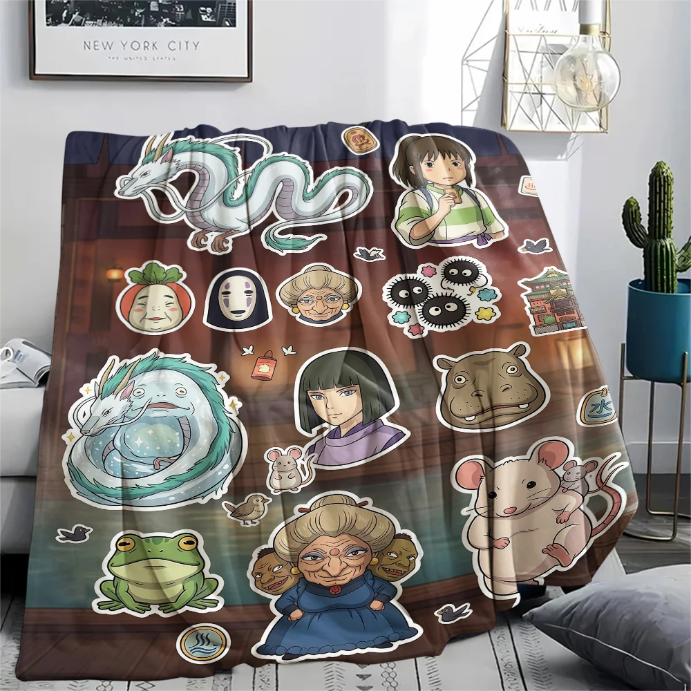 Spirited Away Chibi-Charakter- und Szenen-Set, Flanelldecke, Geburtstags- und Weihnachtsgeschenk, weiche, warme Decke für die Inneneinrichtung.chl