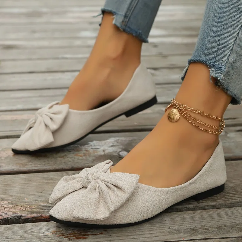 JGSHOWKITO Klassische Damen-Flats mit süßer Schleife, flache Ballerinas für Damen, spitze Zehenpartie, rutschfeste Damen-Mode-Loafer – Detail 17