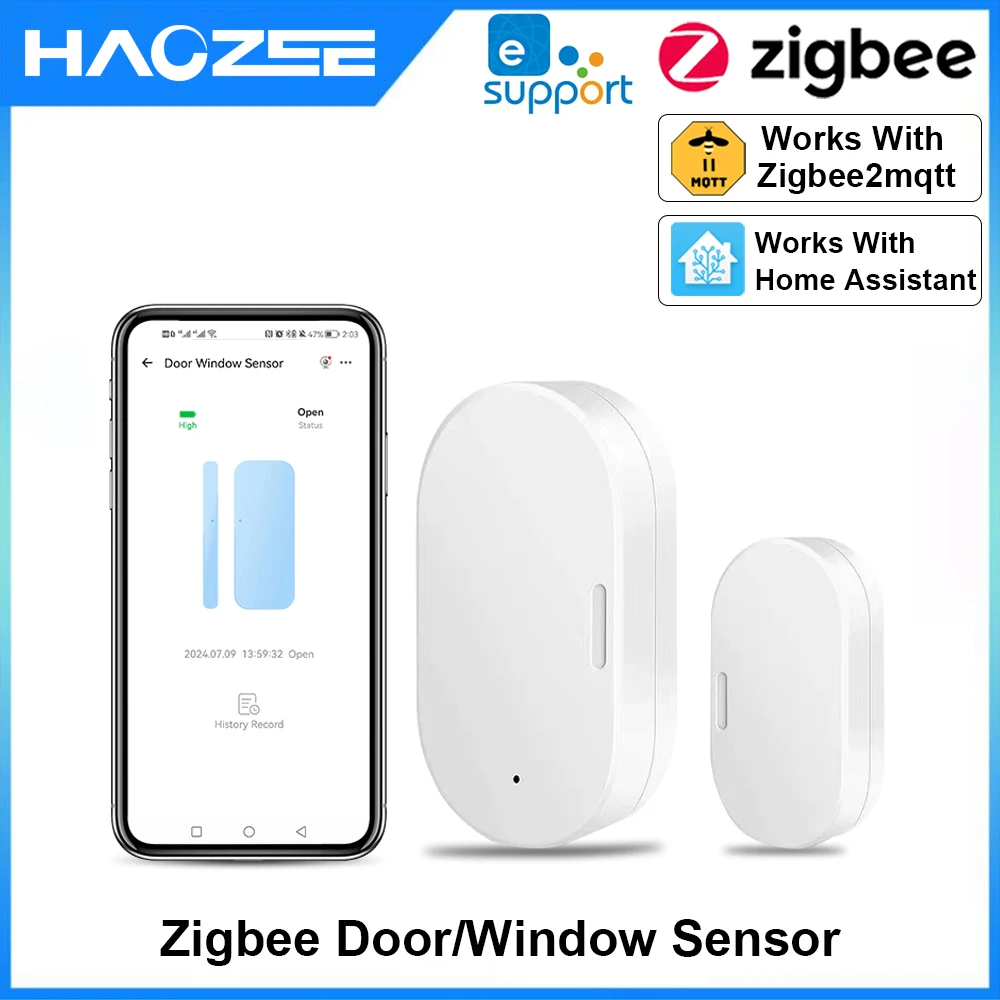 Ewelink Zigbee مستشعر الباب نافذة مغناطيسية لاسلكية كاشف إنذار مغلق مفتوح يعمل مع Zigbee2MQTT Alexa Google Need Gateway