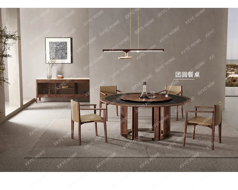 H Black Walnut Wood Sideboard Cabinet Italian Solid Wood Household Restaurant Marble Storage Cabinet