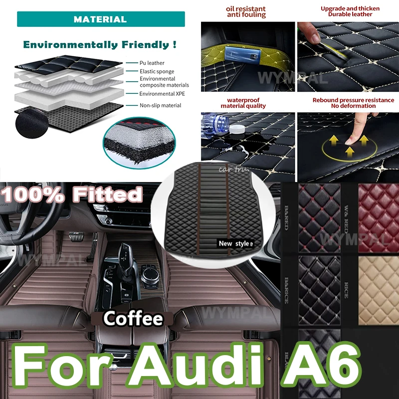 

Luxury Leather Car Floor Mats For Audi A6 C6 4F C7 4G Avant Wagon 2007~2018 Mat Anti Dirt Pad Durable Carpet Car Accessories set