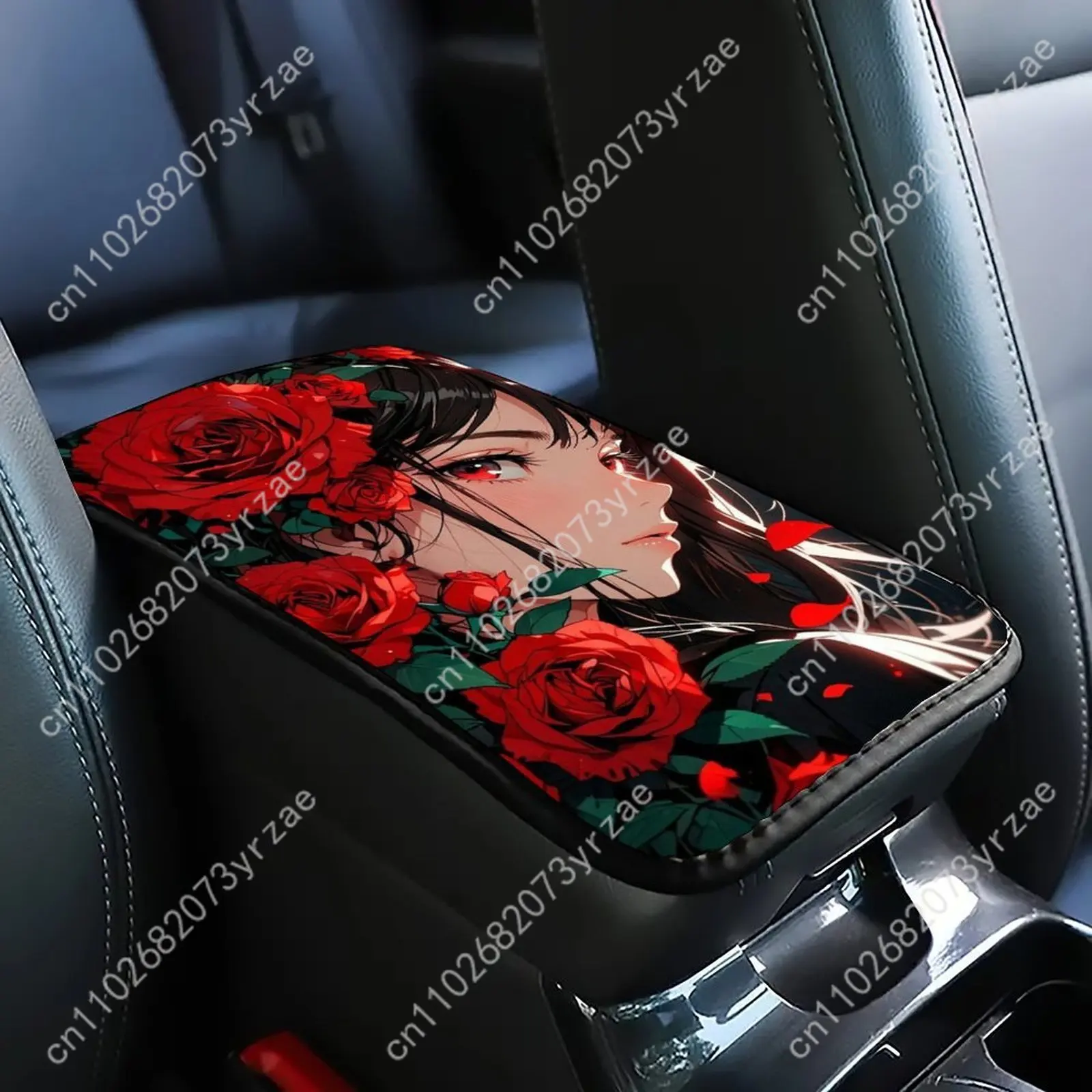 

Anime Rose Girl Universal Car Armrest Cushion High Quality Non-Slip Car Armrest Cover Elastic Straps Car Interior Accessories