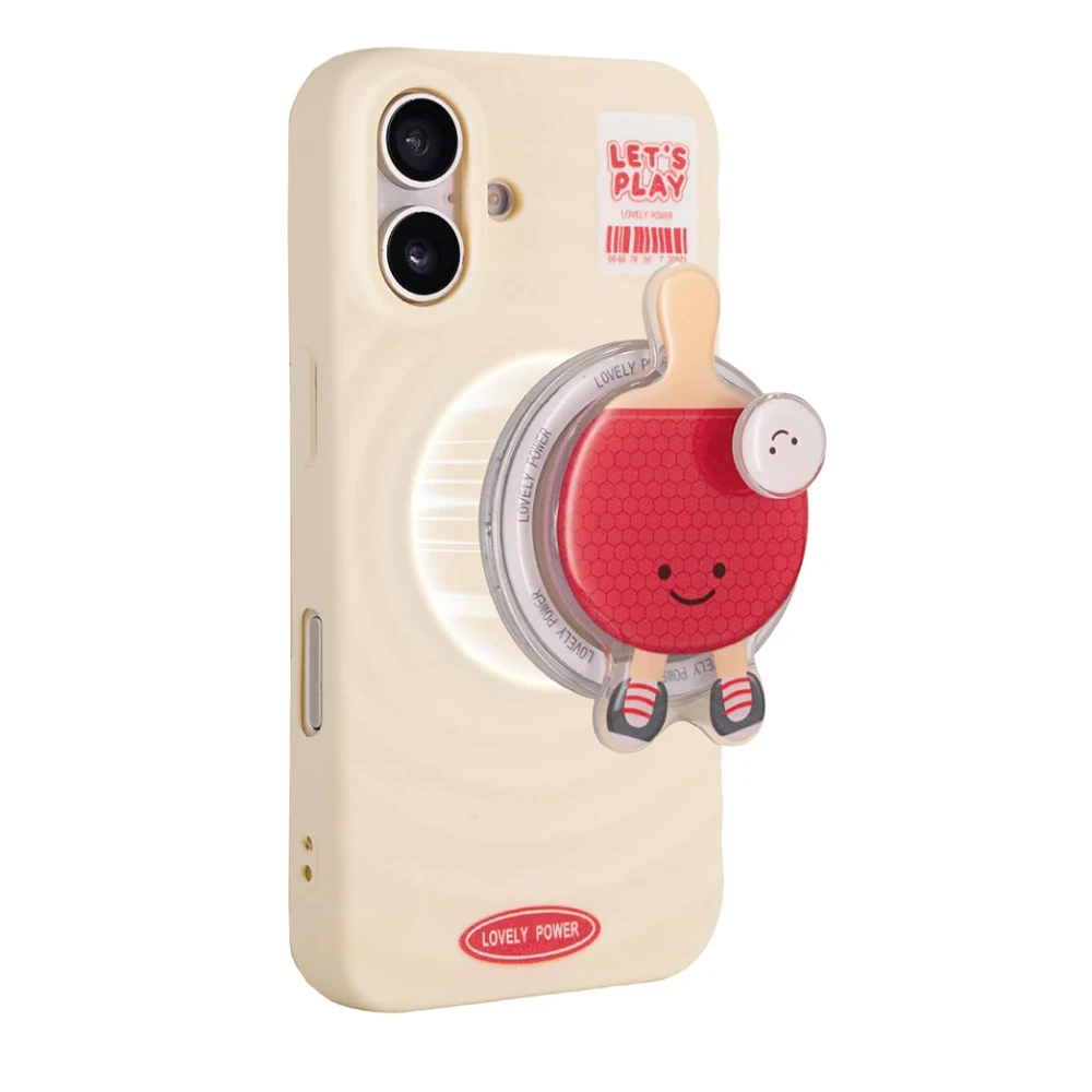 

Kawaii Magnetic Phone Stand, 3D Cute Table Tennis & Badminton, Korean Style for iPhone 12-17, Removable Grip Kickstand