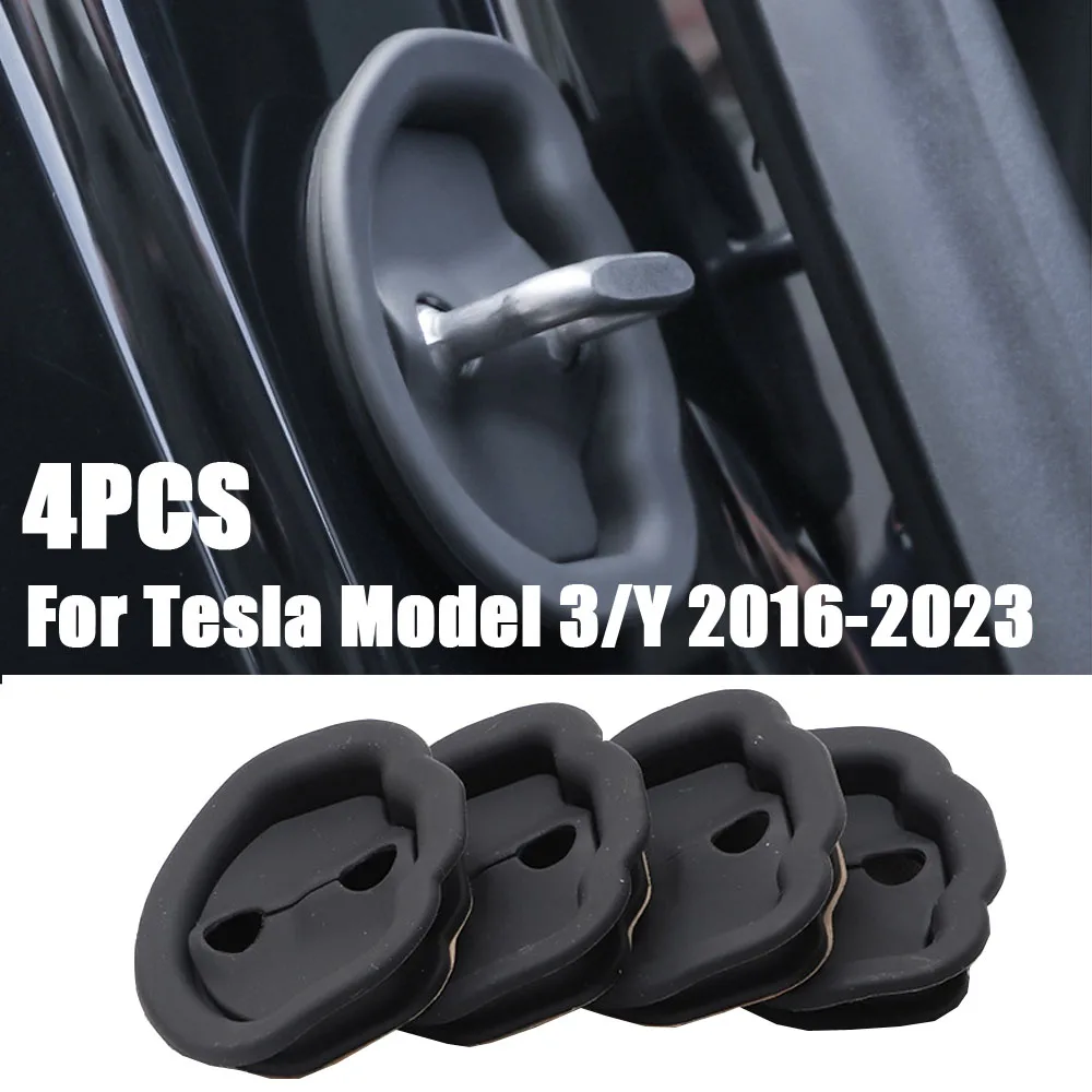 

4pcs Car Door Silicone Damping Cushion Auto Door Lock Buckle Anti-collision Protective Cover Shock Pad for Tesla Model 3 Model Y