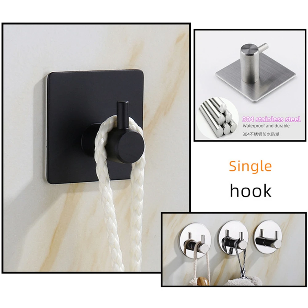 3/1PCS Robe Hooks Self Adhesive Wall Hook Bathroom Towel Clothes Handbag Key Hanger Hook Home Storage Hook Black Golden Silver