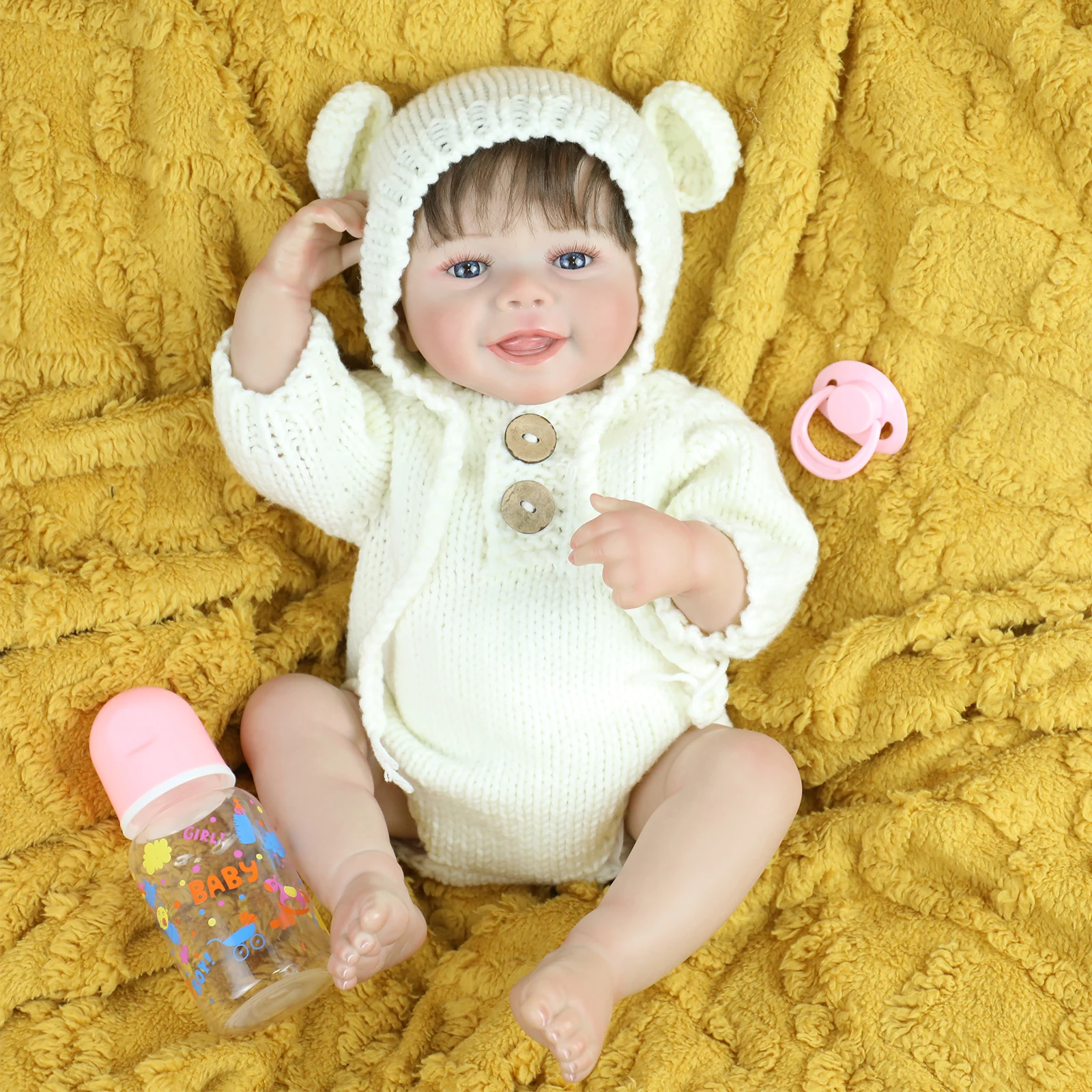 18inch Full Soft Vinyl Silicone Body Reborn Dolls with 3D Skin Hand Painted Rooted Hair Touch Doll Christmas Gifts for Girls