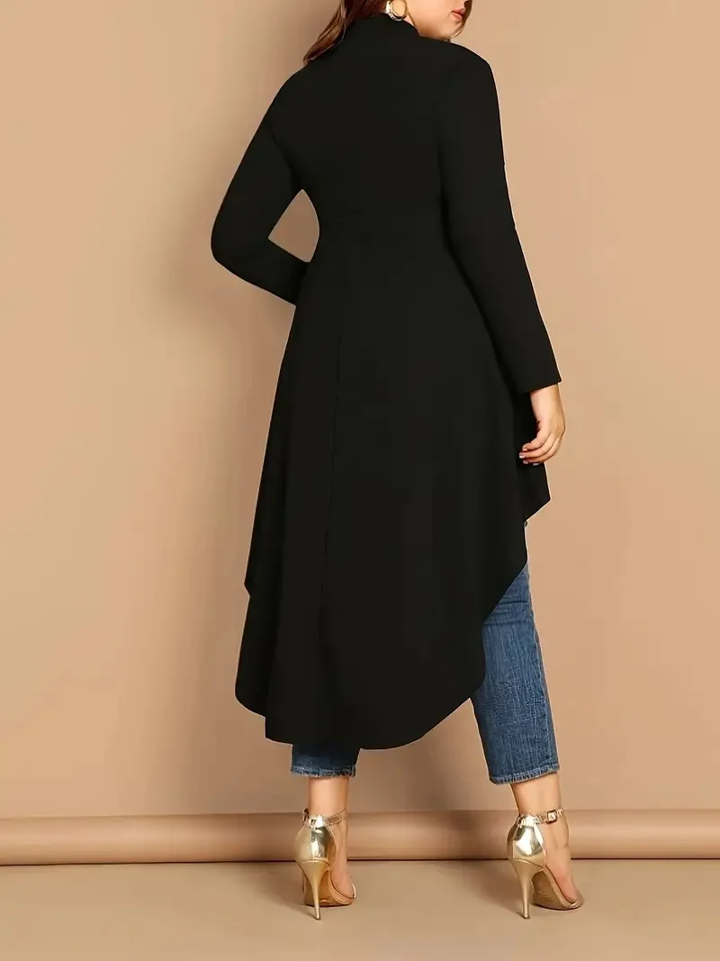 GIBSIE Plus Size Black Mock Neck Button Front Bluzki Damskie 2024 Jesień Nowa Moda Długi Rękaw Asymetryczne Wysokie Niskie Topy