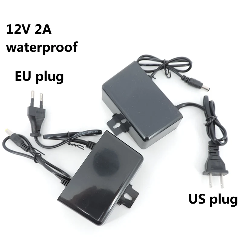 Waterproof 12V 2A 2000ma outdoor AC to DC Power Supply 110V 240V EU US Plug Adapter Charger for CCTV Camera LED Strip Light