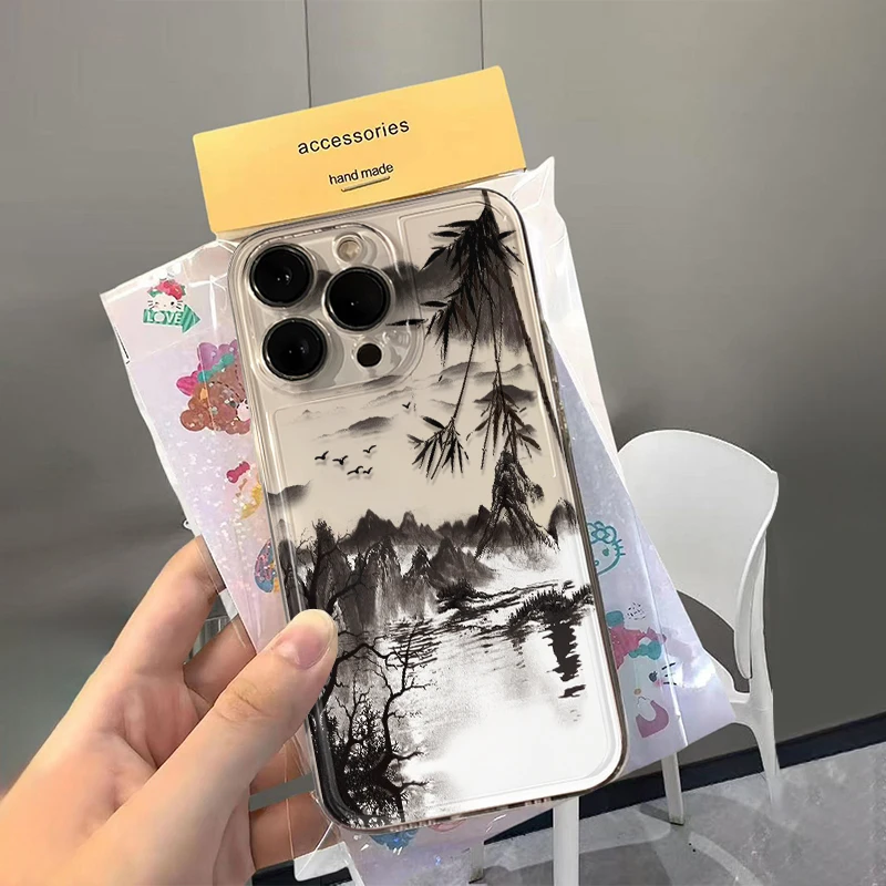 

Chinese-style Landscape Poetry Phone Cases For IPhone 17 16 15 14 13 12 11 Pro Max 14 Plus 17 Air 16E Silicone Cover