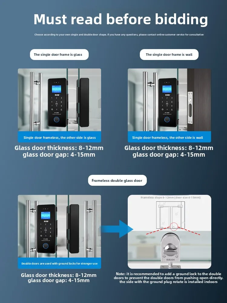 KOB glass door fingerprint lock without opening holes Framed sliding door Intelligent electronic access control password lock