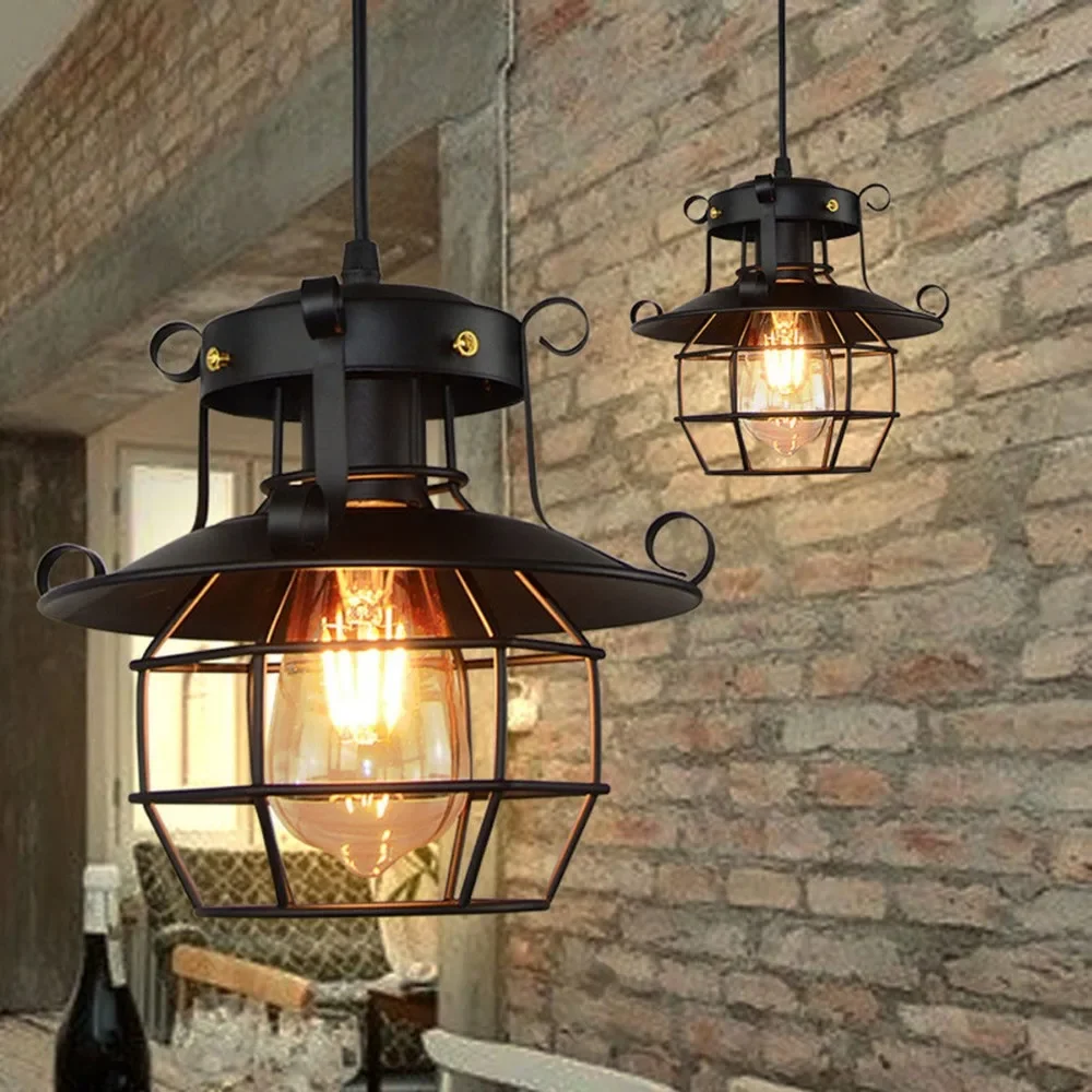 Industrial Retro Iron Art Pendant Light Dining Room Restaurant Kitchen Hanging Lamp Loft Vintage Simple Bedroom Bar Pendant Lamp