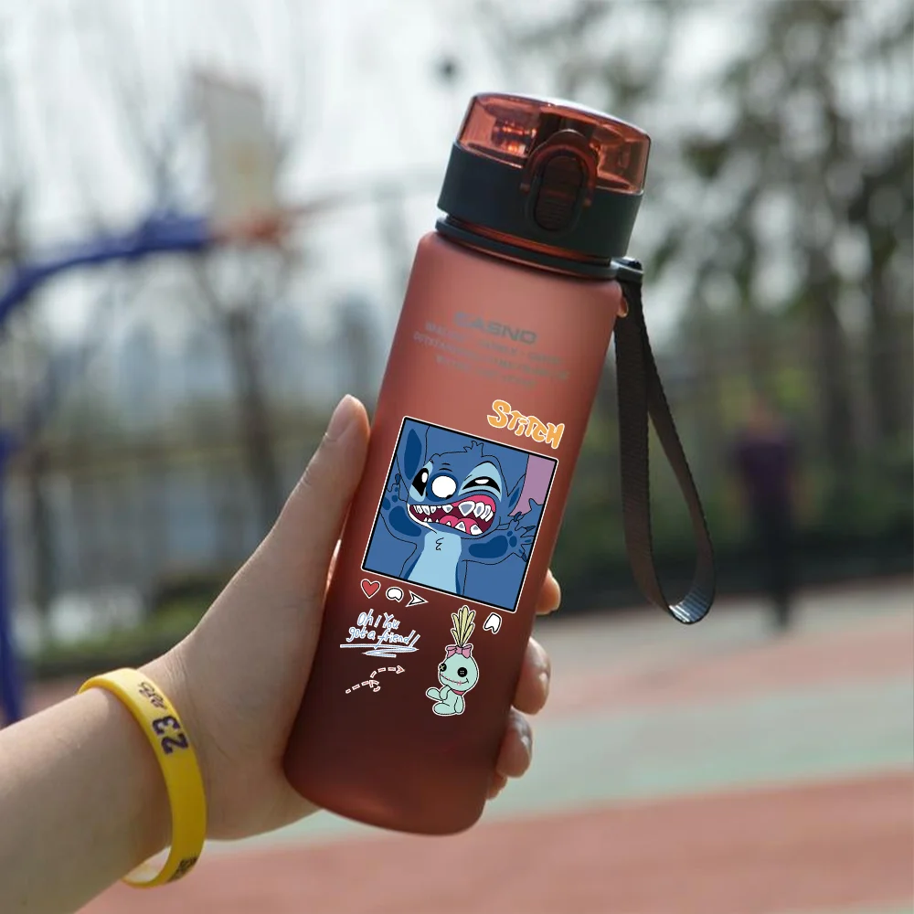 Lilo & Stitch 560ML Water Cup Children Portable Plastic Cartoon Figures Kawai Stitch Outdoor Large Capacity Sports Water Bottle