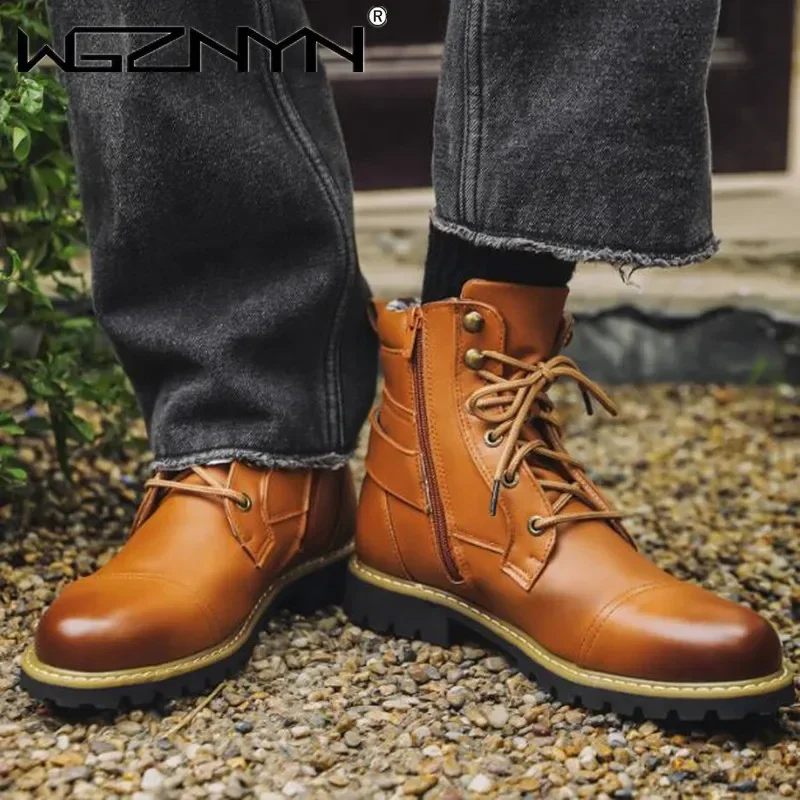 Homens botas de couro da motocicleta duplo zíper salto quadrado sapatos masculinos moda lazer design bota ciclismo 2026 outono inverno