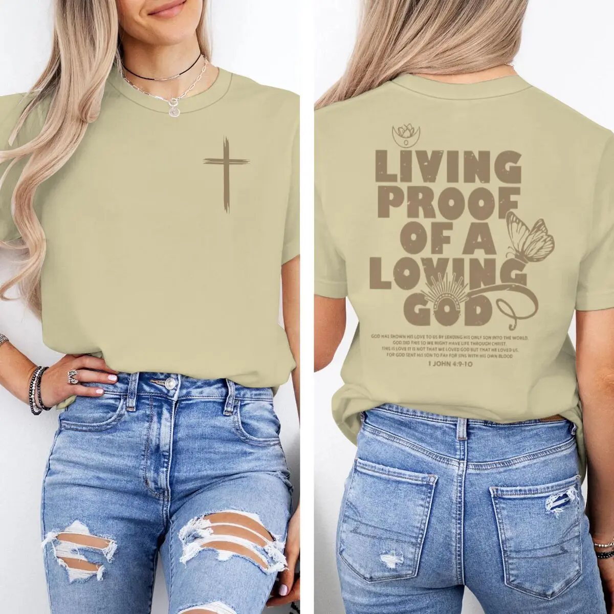 

"Living Proof of A Loving God Christian Faith" Print T Shirt Women Men Christianity Bible Verses Tees Vintage Jesus T-shirts