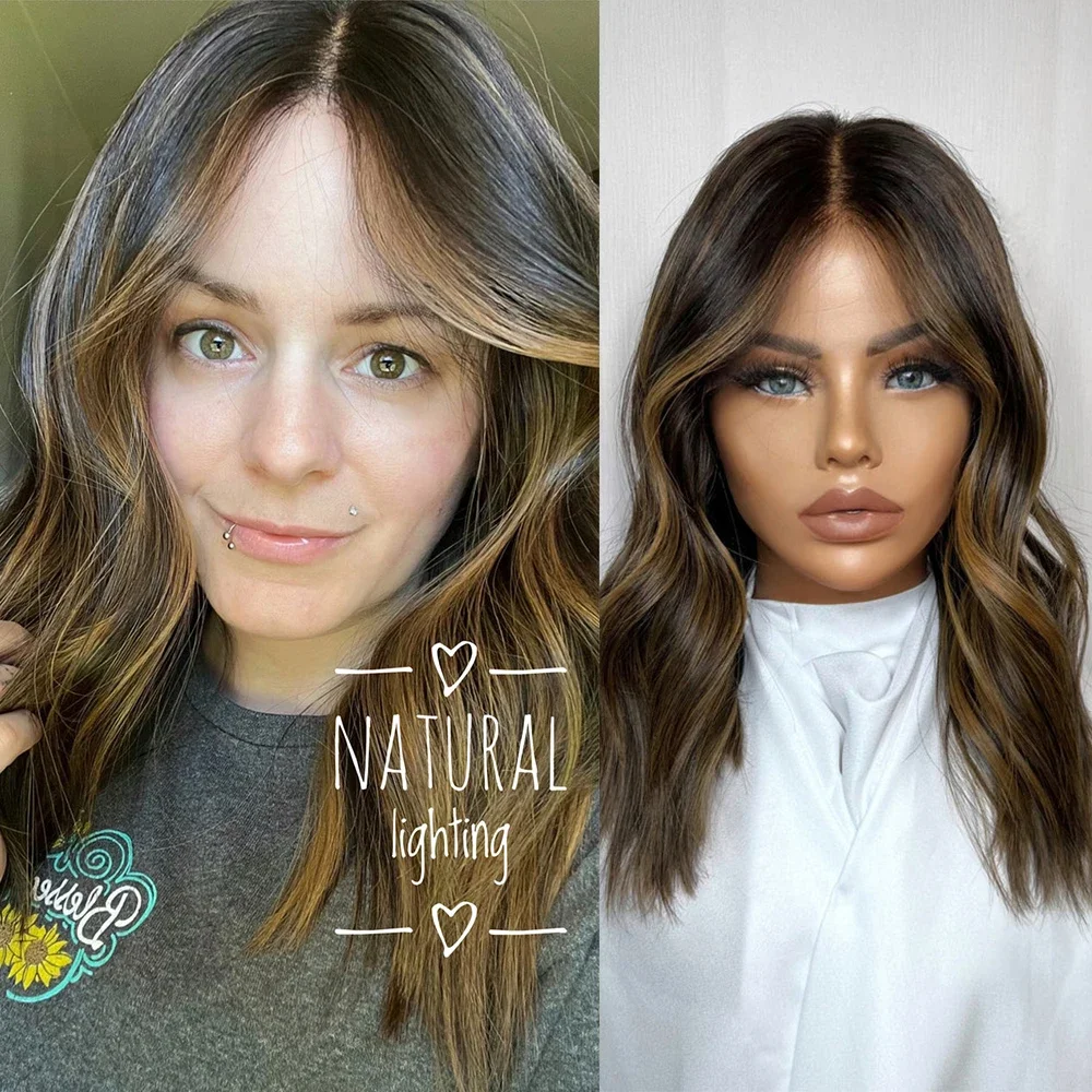 

24‘ 180Density Highlight Brown Wave 5x5 Silk Base Jewish Human Hair Wig BabyHair HD Lace European Hair Glueless Preplucked Daily
