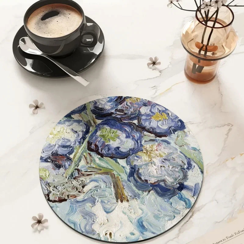 Flower Coasters Round Table Mats Creative Waterproof High Temperature Heat Insulation Oil Painting Placemat Jewelry Photography