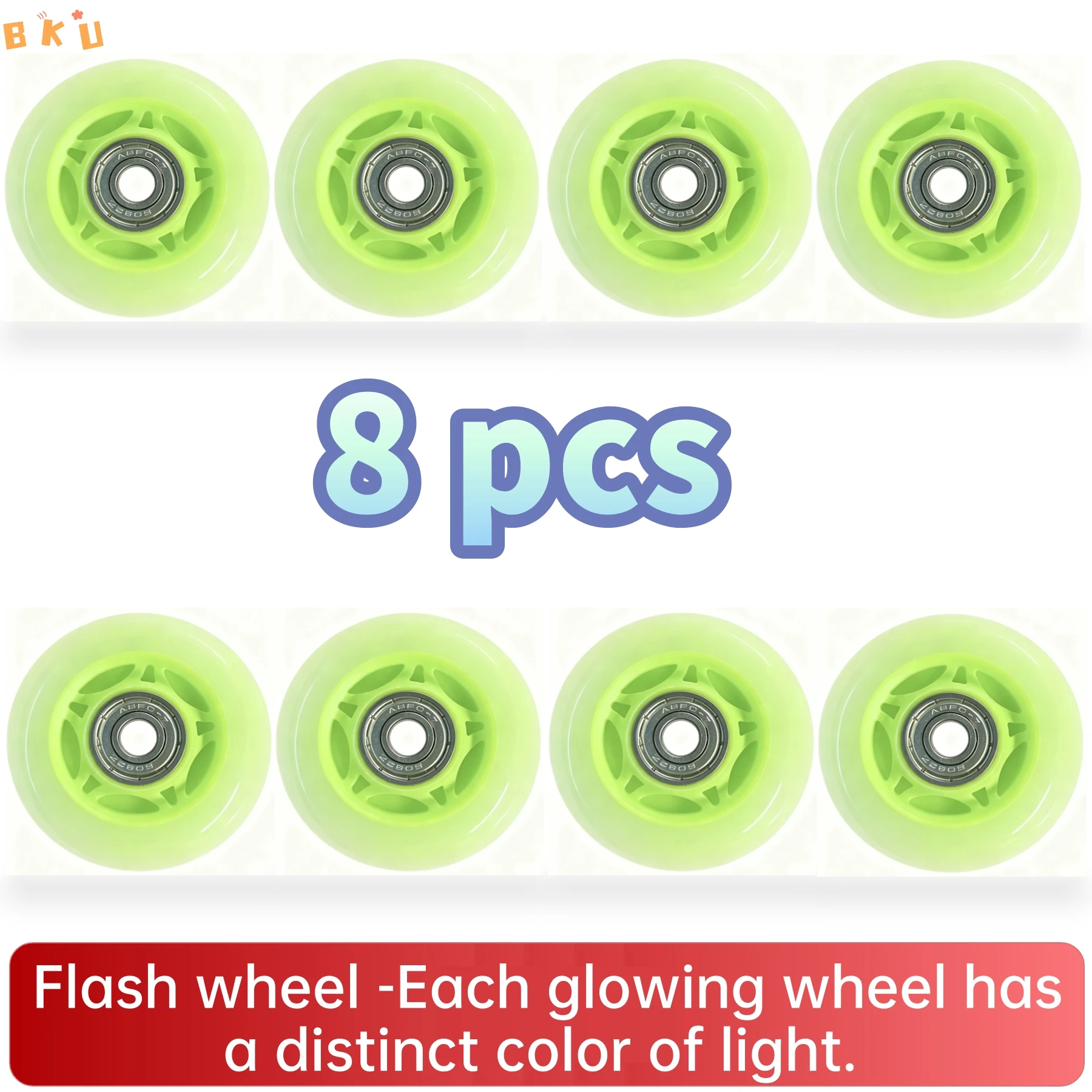 

8-Pack 64mm(2.5") LED Light up PU Wheels for Inline Skates Scooters Luggage with ABEC-7 Bearings Multiple Colors Available