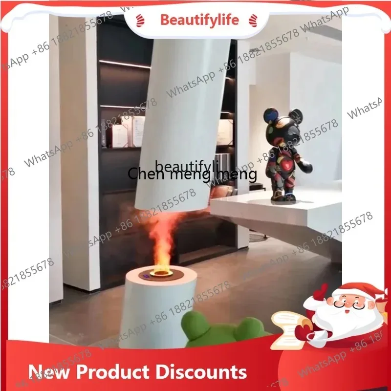 03 Hanging fireplace high-end cylindrical art real fire atomization simulation flame decoration villa homestay heater 3001