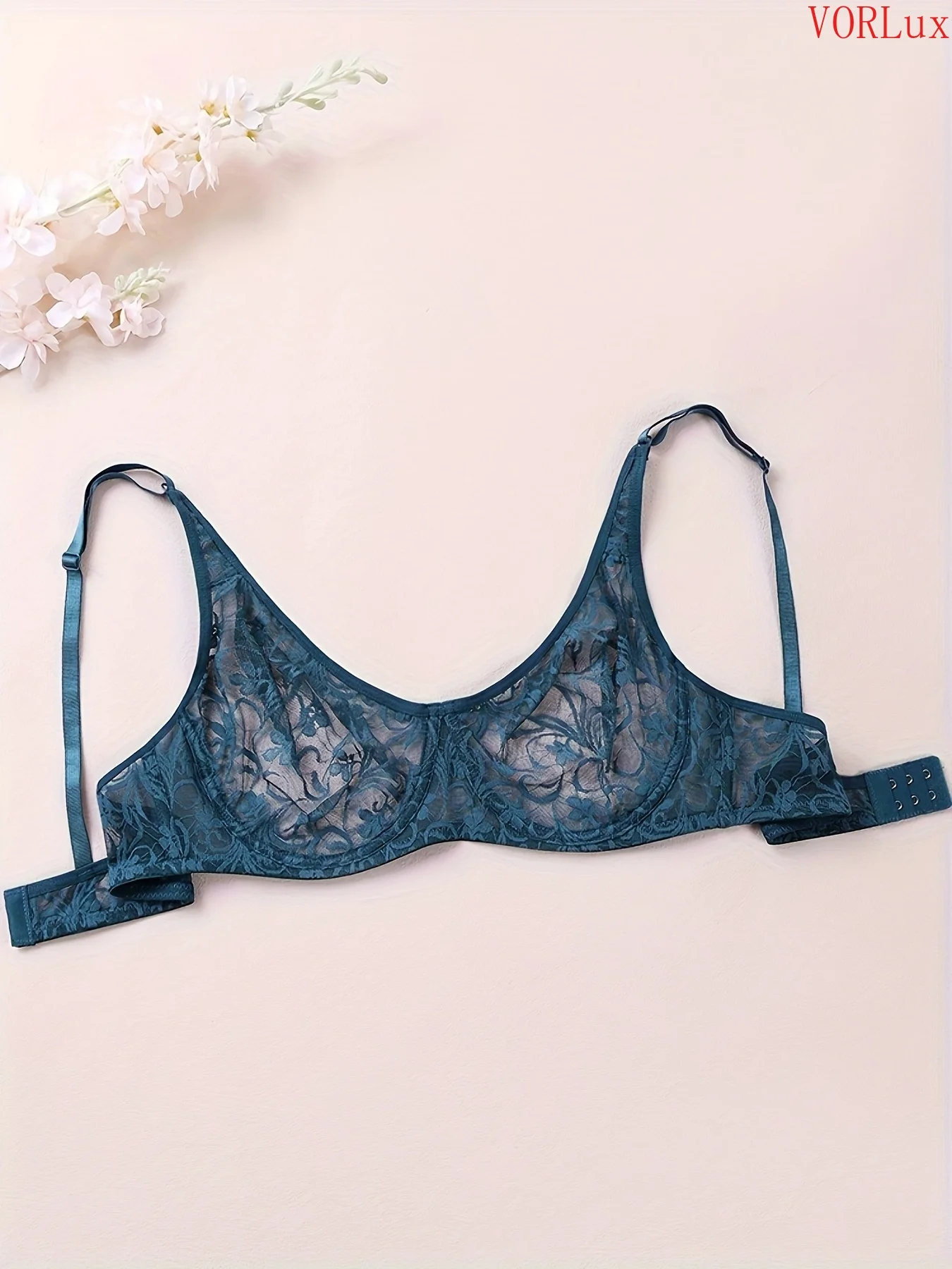 5Pcs Women Plus Size Sheer Lace Underwire Bra, Sexy Unpadded Brassiere with Adjustable Shoulder Straps, Comfort Support Leisure Everyday Lingerie