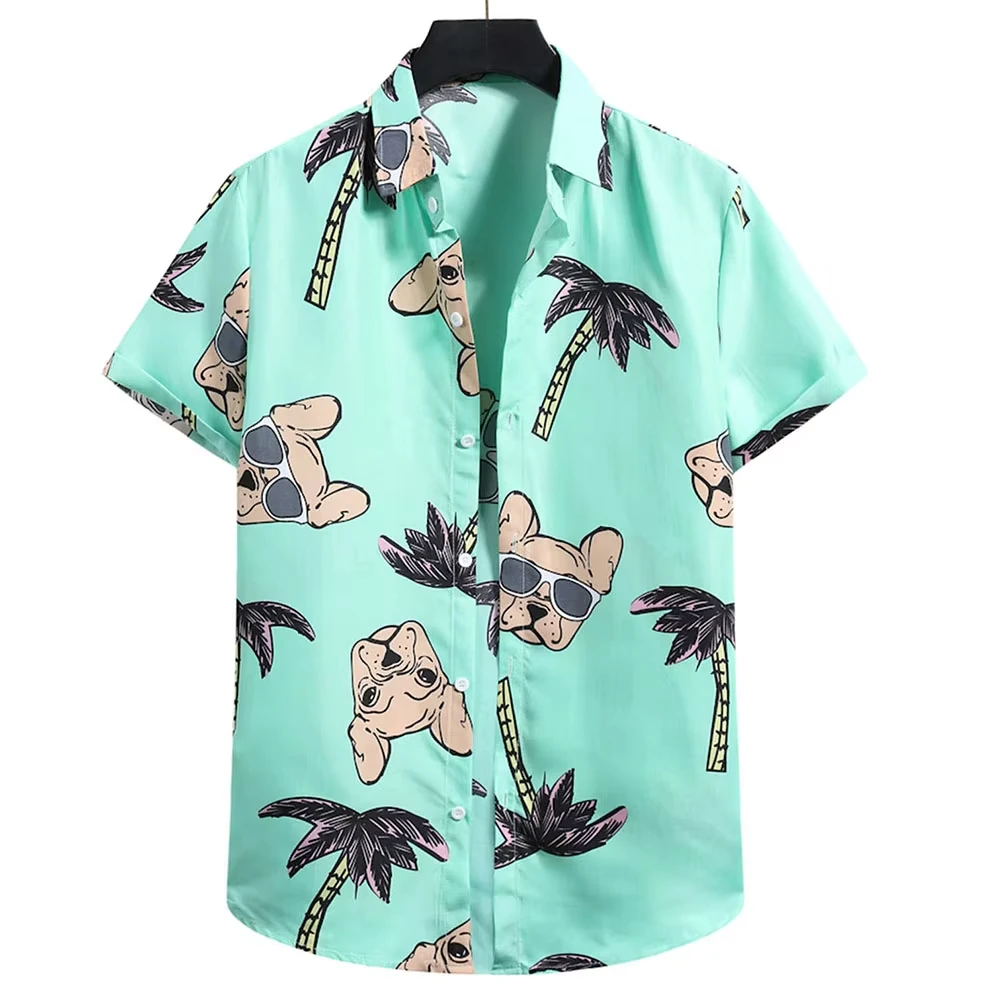 Fashionable men's Hawaiian shirt quirky top dog coconut tree 3D printed shirt summer beach casual shirt size 5XL