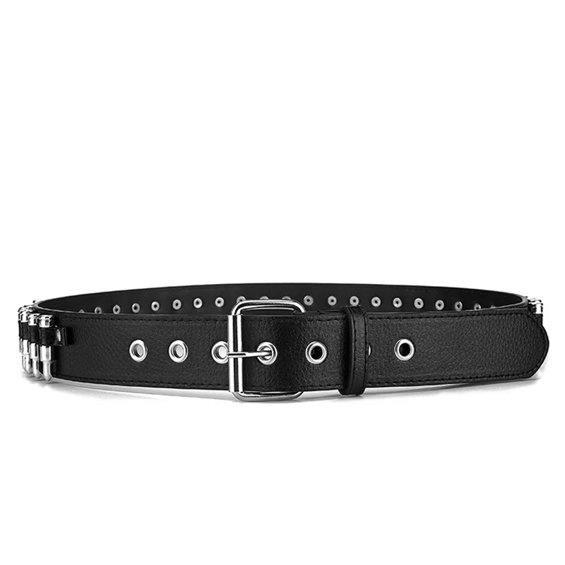 GAOKE Hollow Bullet Decoration Belt Fashion Ladies Leather Studded Gift Man\'s Goth Rock Wild Adjustable Women Punk Black Belt