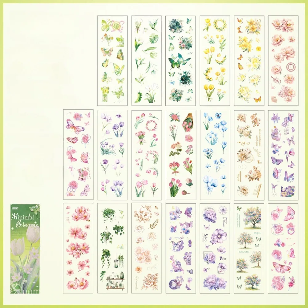 

20 Sheets Flowers Scrapbook Stickers Flower Design Transparent Junk Journal Stickers Removable PET Material