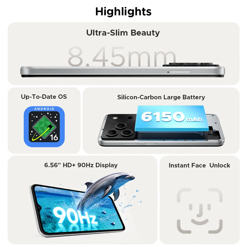 World Premiere DOOGEE Note56 Lite Smartphone 6150mAh Large Battery 6.56'' Screen 3GB RAM 32GB ROM Android 16 Mobile Phone