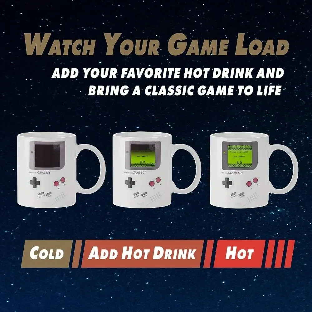 Heat Changing Coffee Mug Creative Design Ceramic Cup White Magic Water Cup for Gamers Fans and Retro 90s Game Enthusiasts Gift