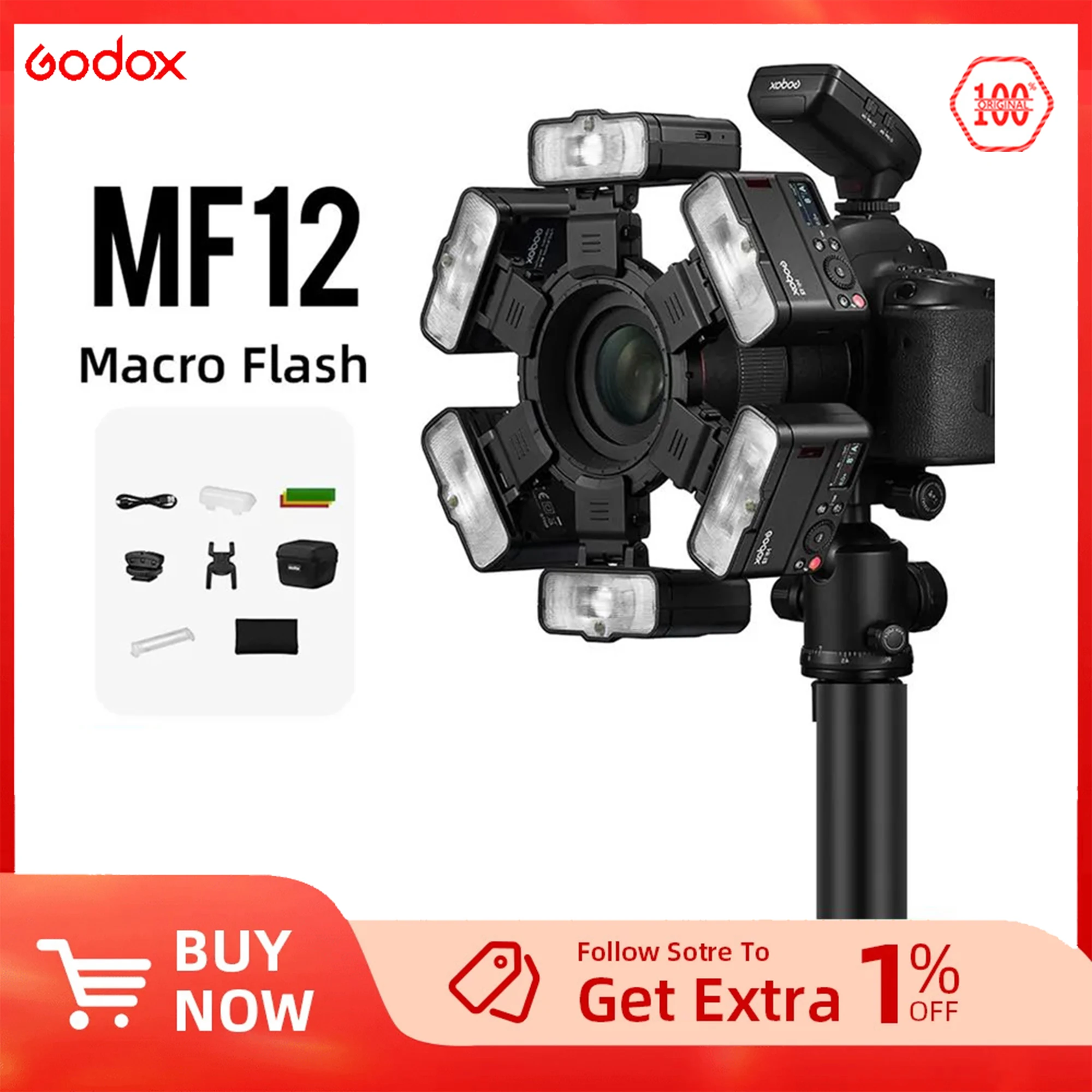 

Godox MF12 MF12-K2 Macro Flash 2 Light Kit Mini Speedlite built-in Godox X System TTL Flash + Color Filter for Macro Shots