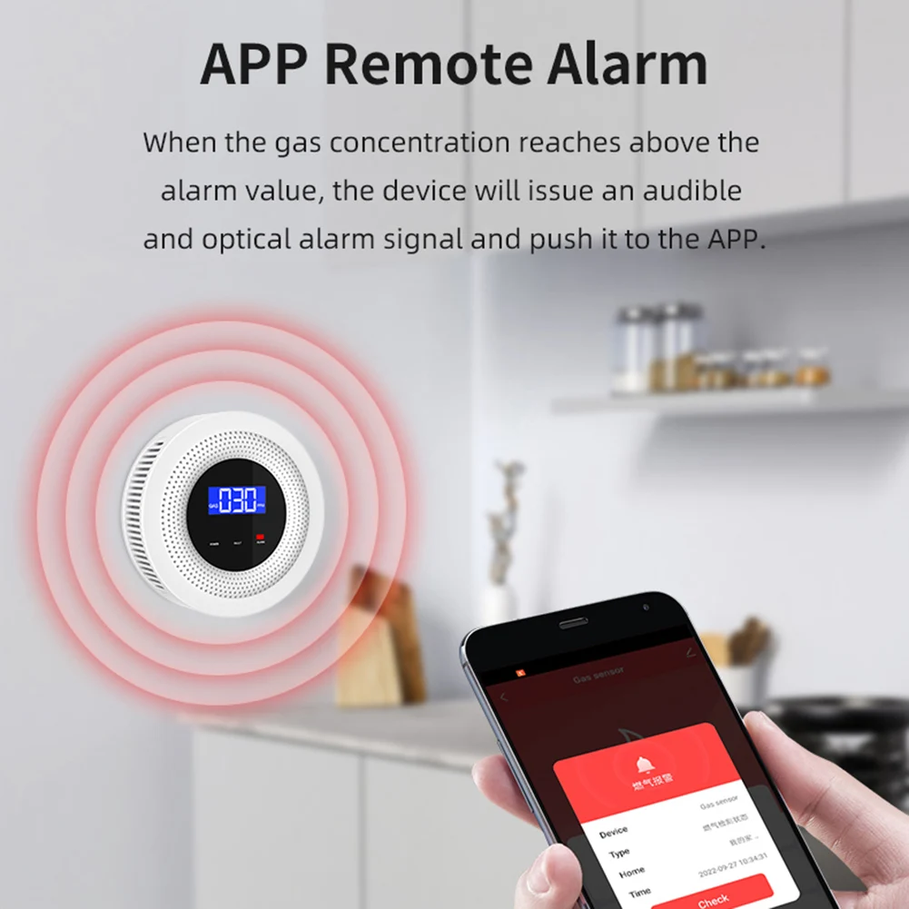 Tuya Gas Leak Sensor APP Remote Control Home Gas Alarm Bluetooth-compatible WiFi Natural Gas Detector for LPG Gas Biogas Methane