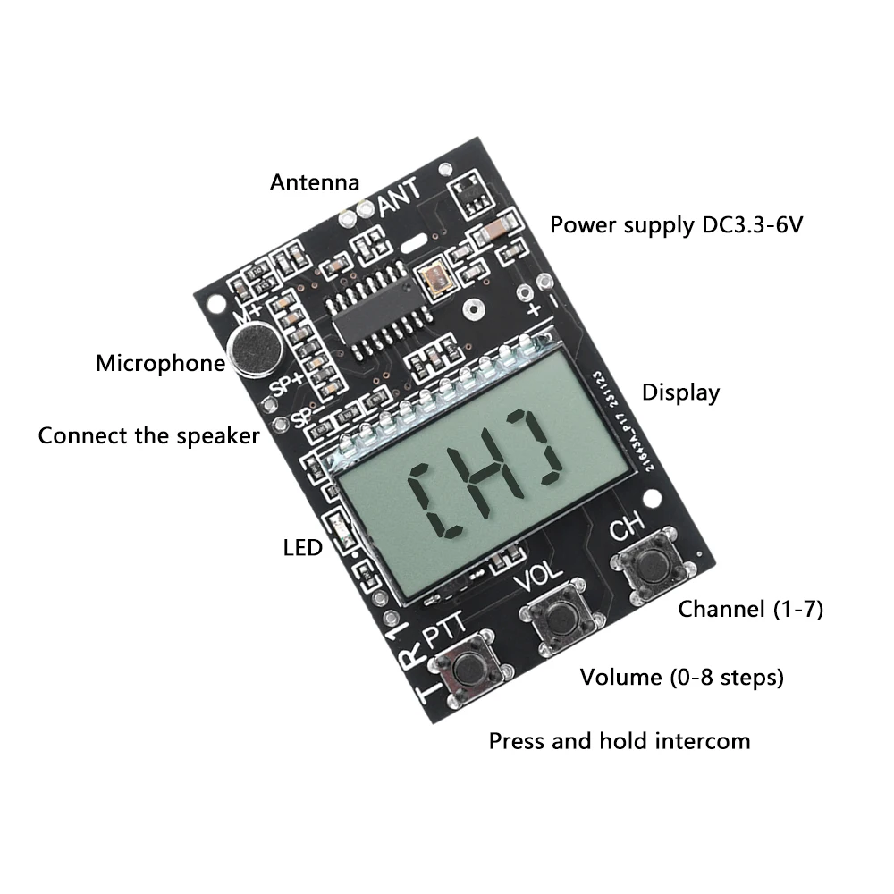 7 Frequency 27-480MHz FM Walkie Talkie Circuit Board Digital LCD Transceiver All-in-One Module DC3.3-6V FM Transmitter Receiver